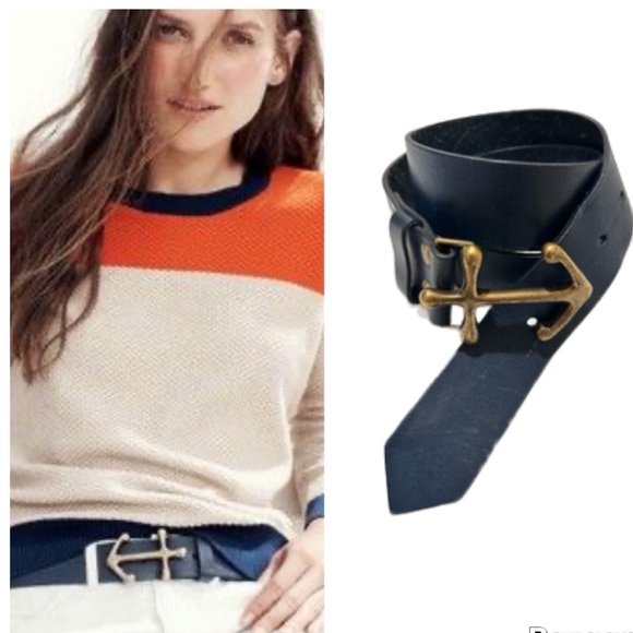 Navy Leather Anchor Belt